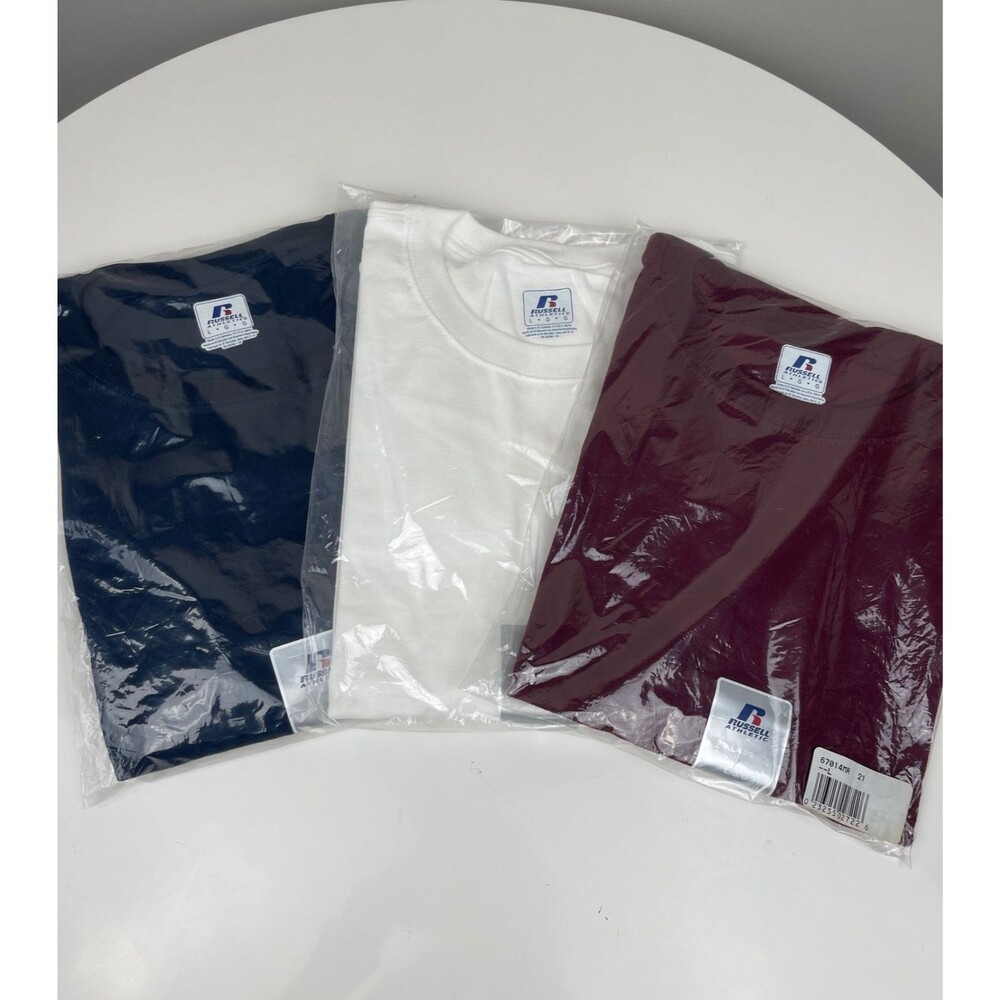 Lot-3 Russell Athletic Mens T-Shirt Cotton Short Sleeve Navy Burgundy White NWT